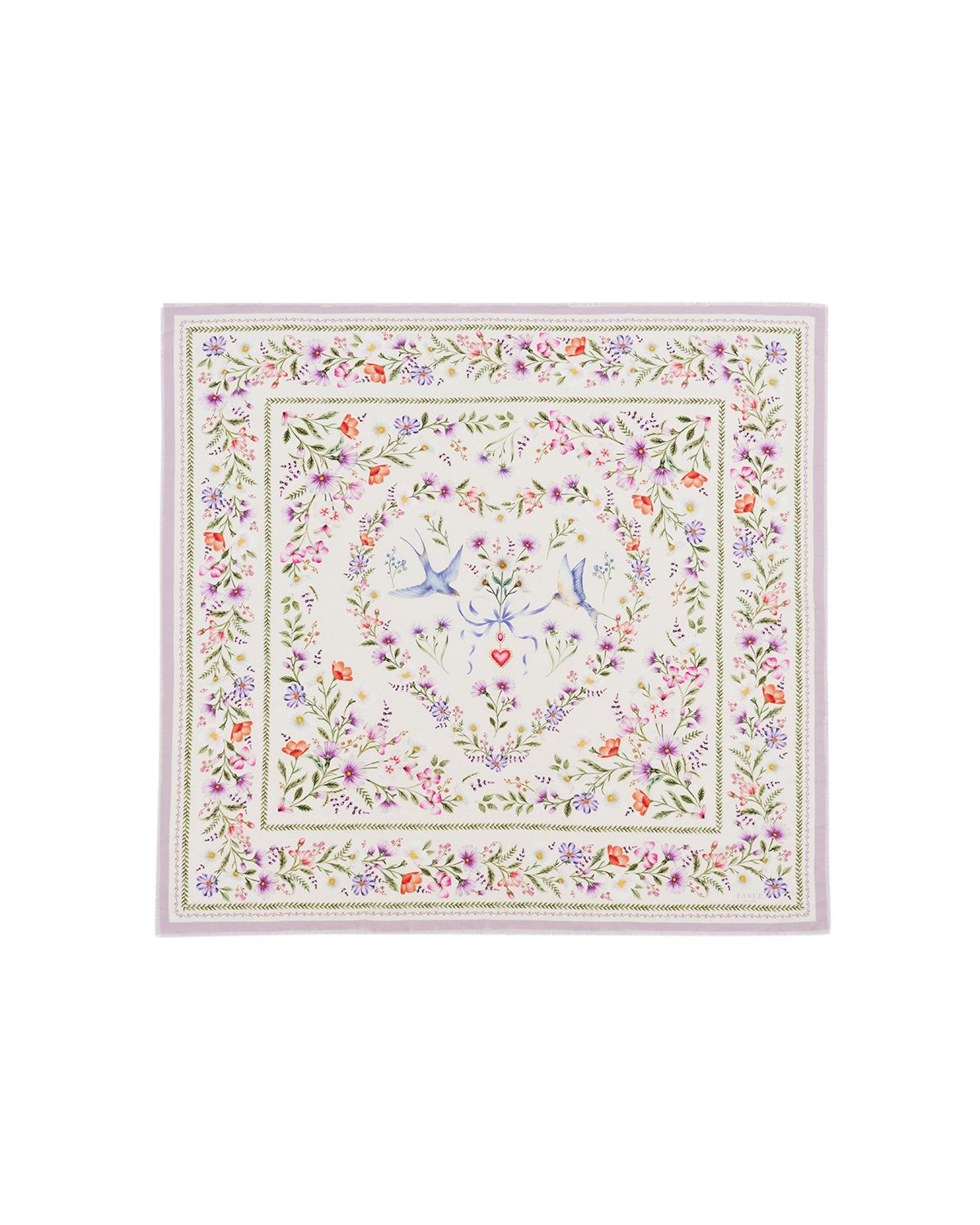 Cream Forget Me Knot Narrative Square Scarf featuring floral print and frayed hems.