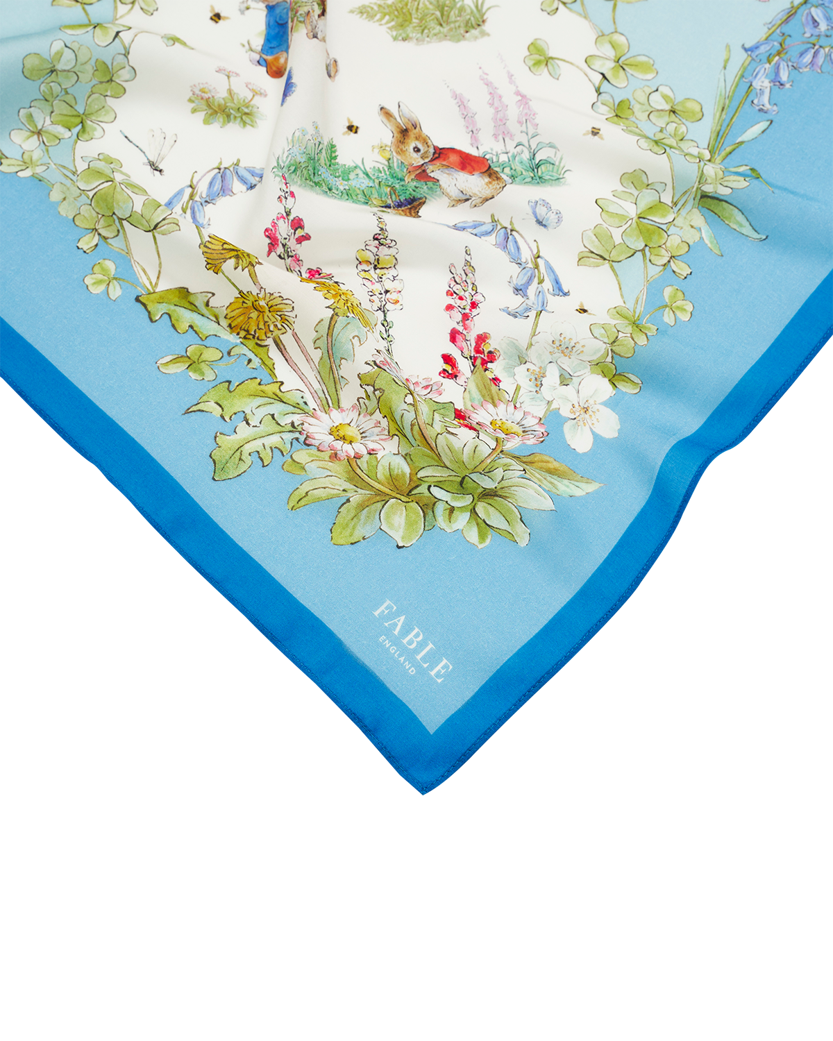 Fable England x Peter Rabbit Blue Narrative Silk Blend Square Scarf
