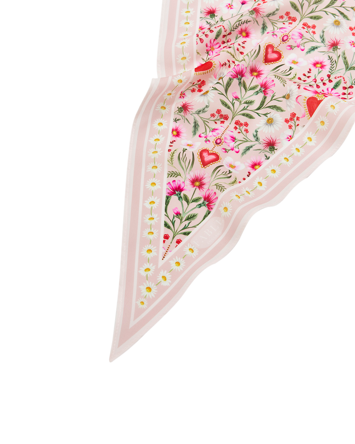Floral patterned scarf with pink border on a white background
