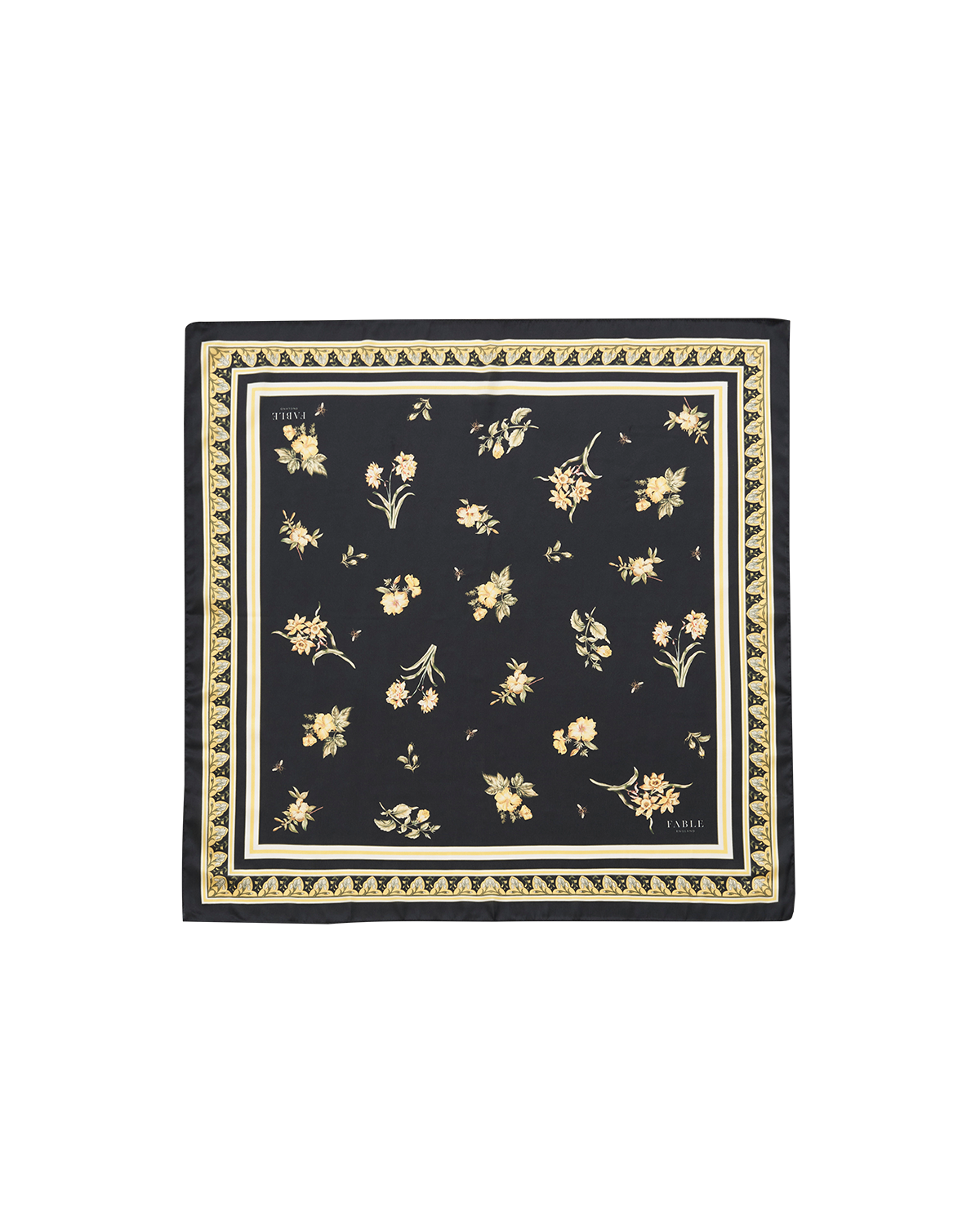 Schwarzer kleiner Nouveau Floral quadratischer Schal