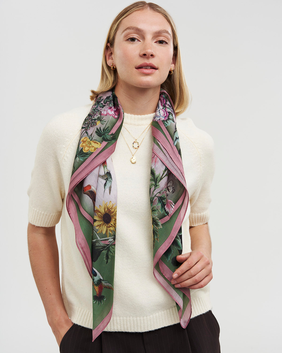 Khaki Circe Silk Blend Medium Square Scarf