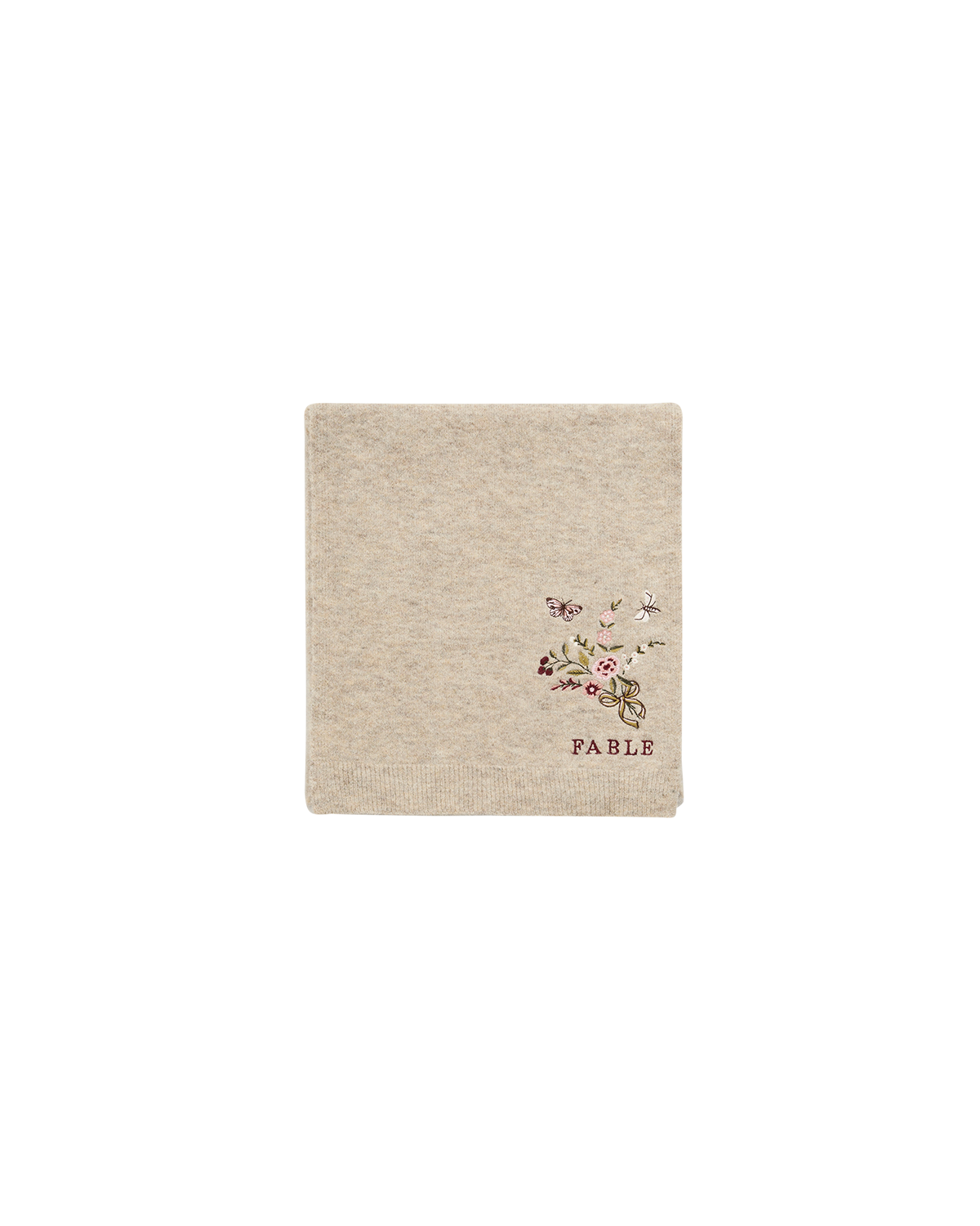 Bufanda de Punto Bordada Eve Floral en Avena Jaspeado
