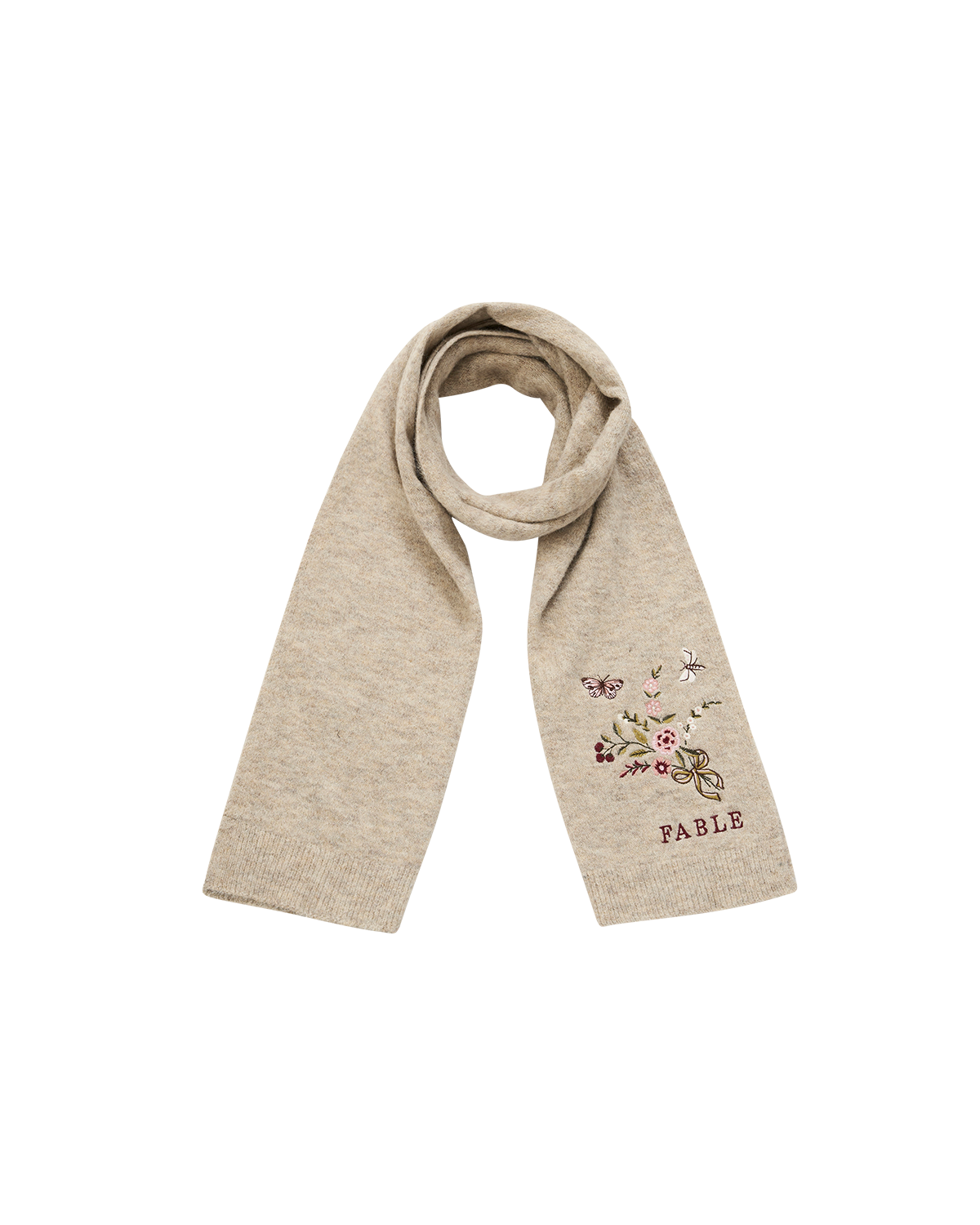 Bufanda de Punto Bordada Eve Floral en Avena Jaspeado