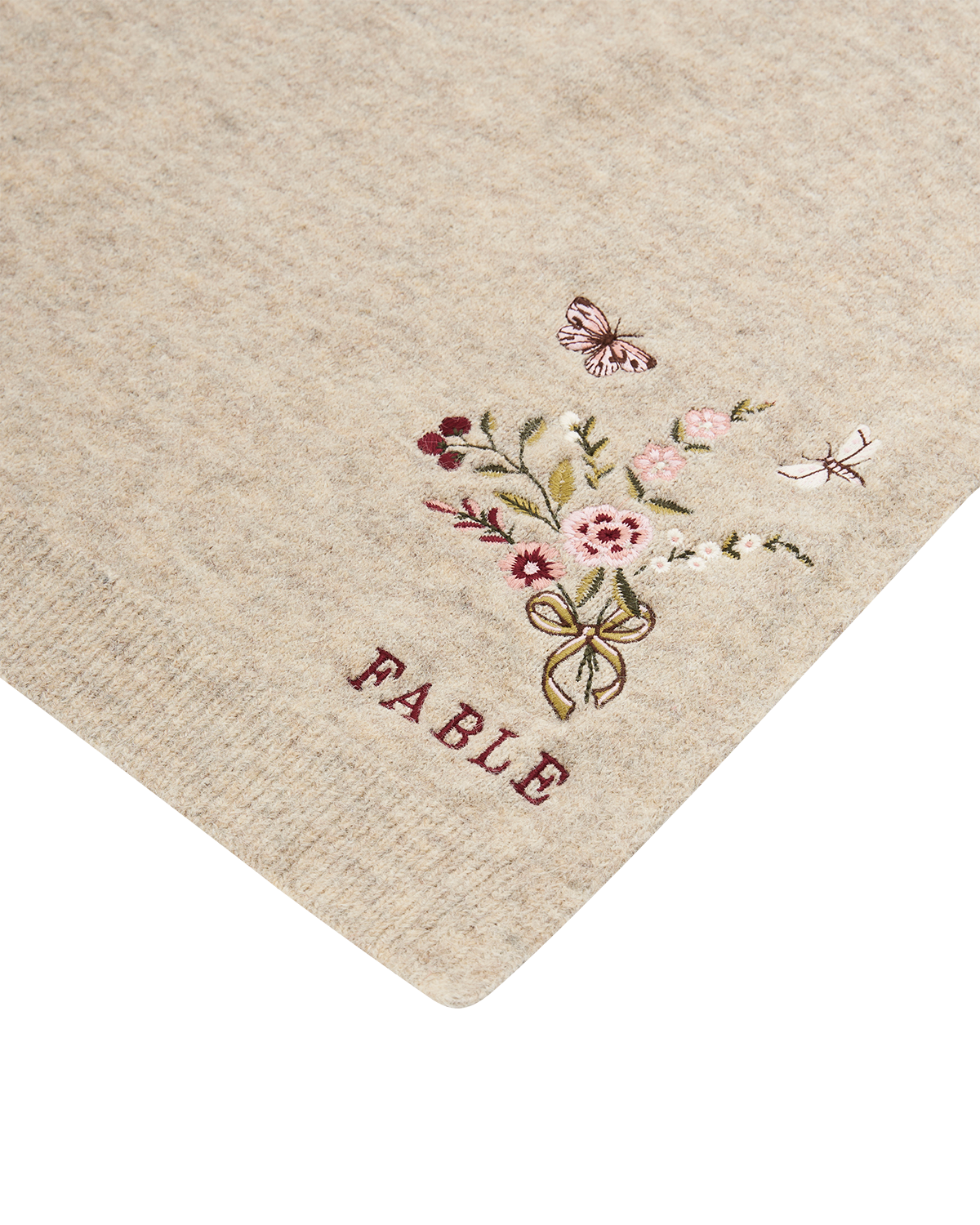 Bufanda de Punto Bordada Eve Floral en Avena Jaspeado