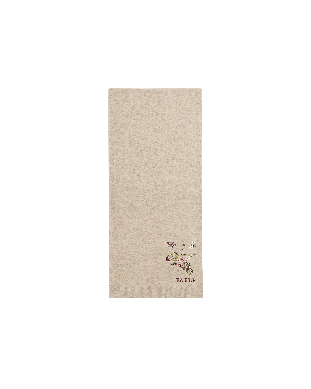 Bufanda de Punto Bordada Eve Floral en Avena Jaspeado