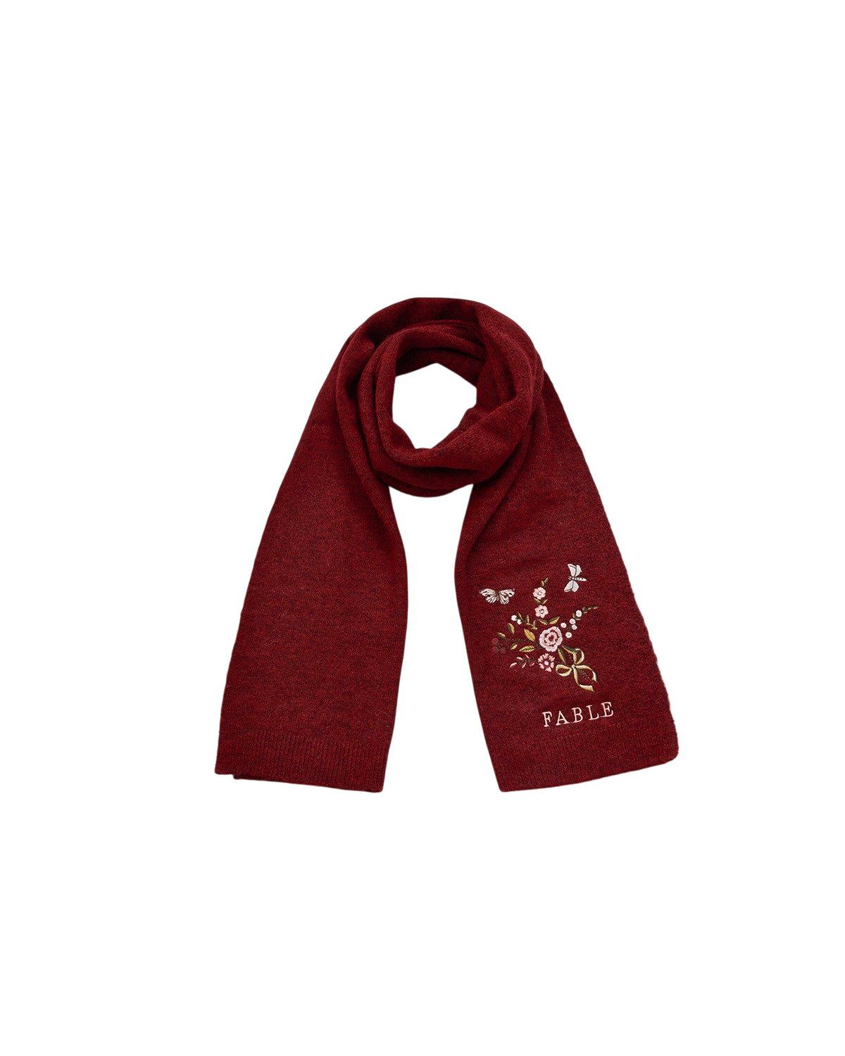 Bufanda de Punto Bordada Eve Floral en Rojo Jaspeado