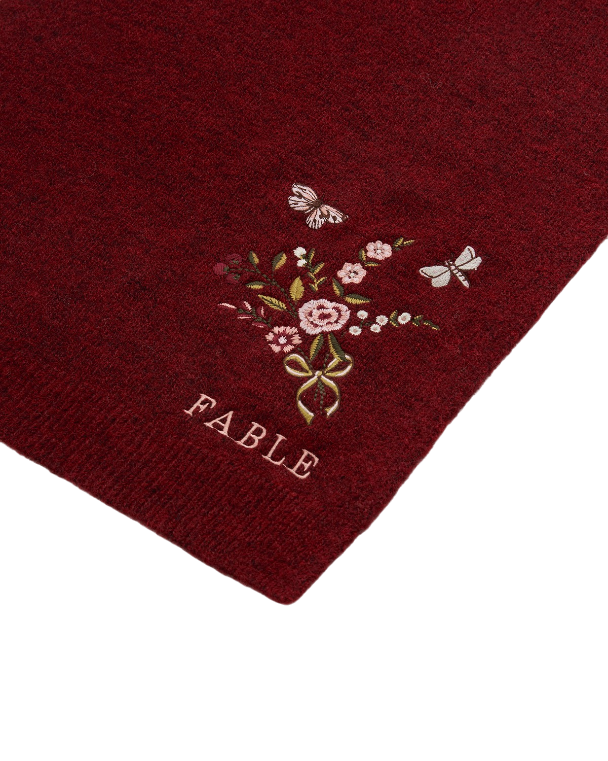 Bufanda de Punto Bordada Eve Floral en Rojo Jaspeado