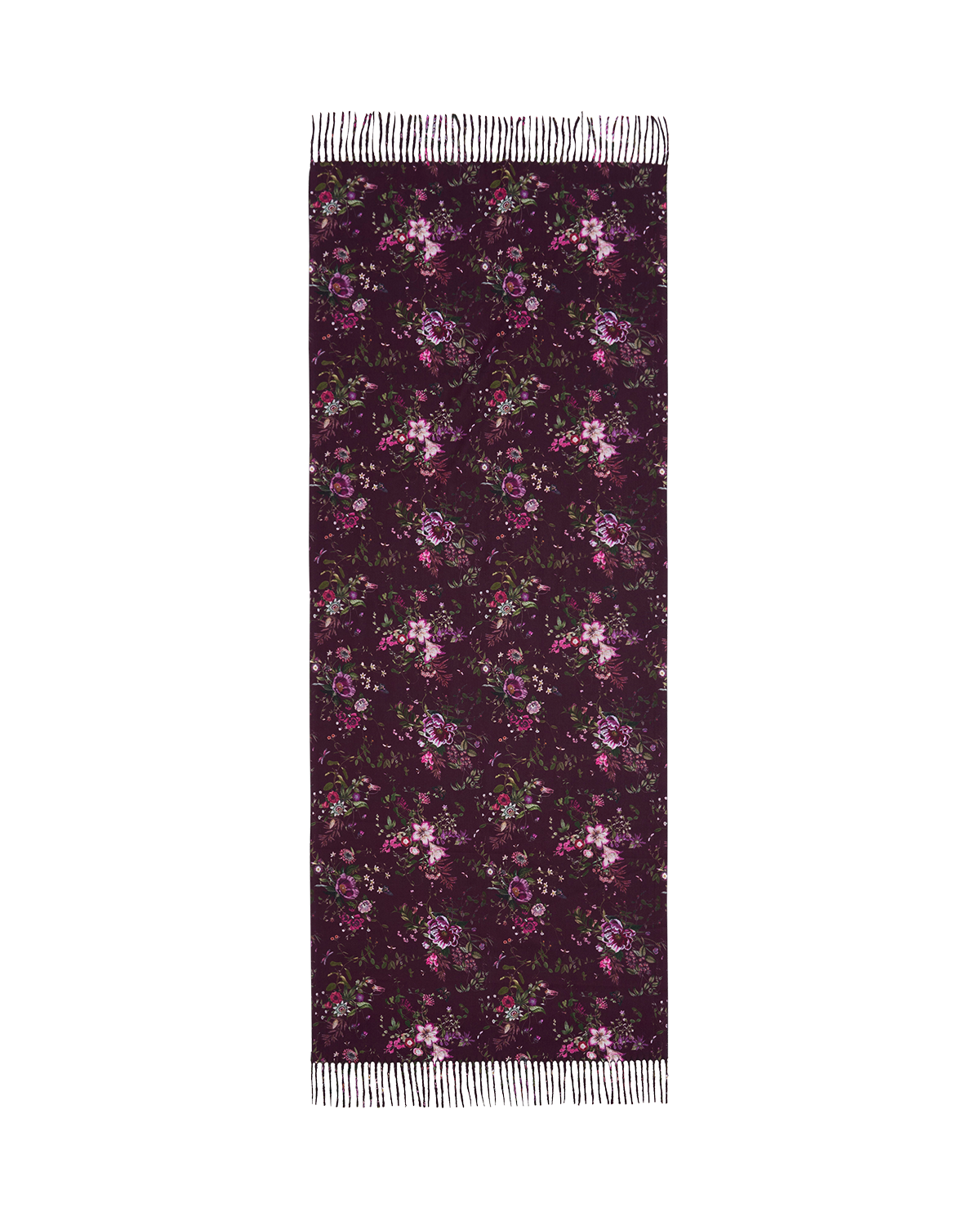 Eve Floral Long Fringed Scarf in Burgundy