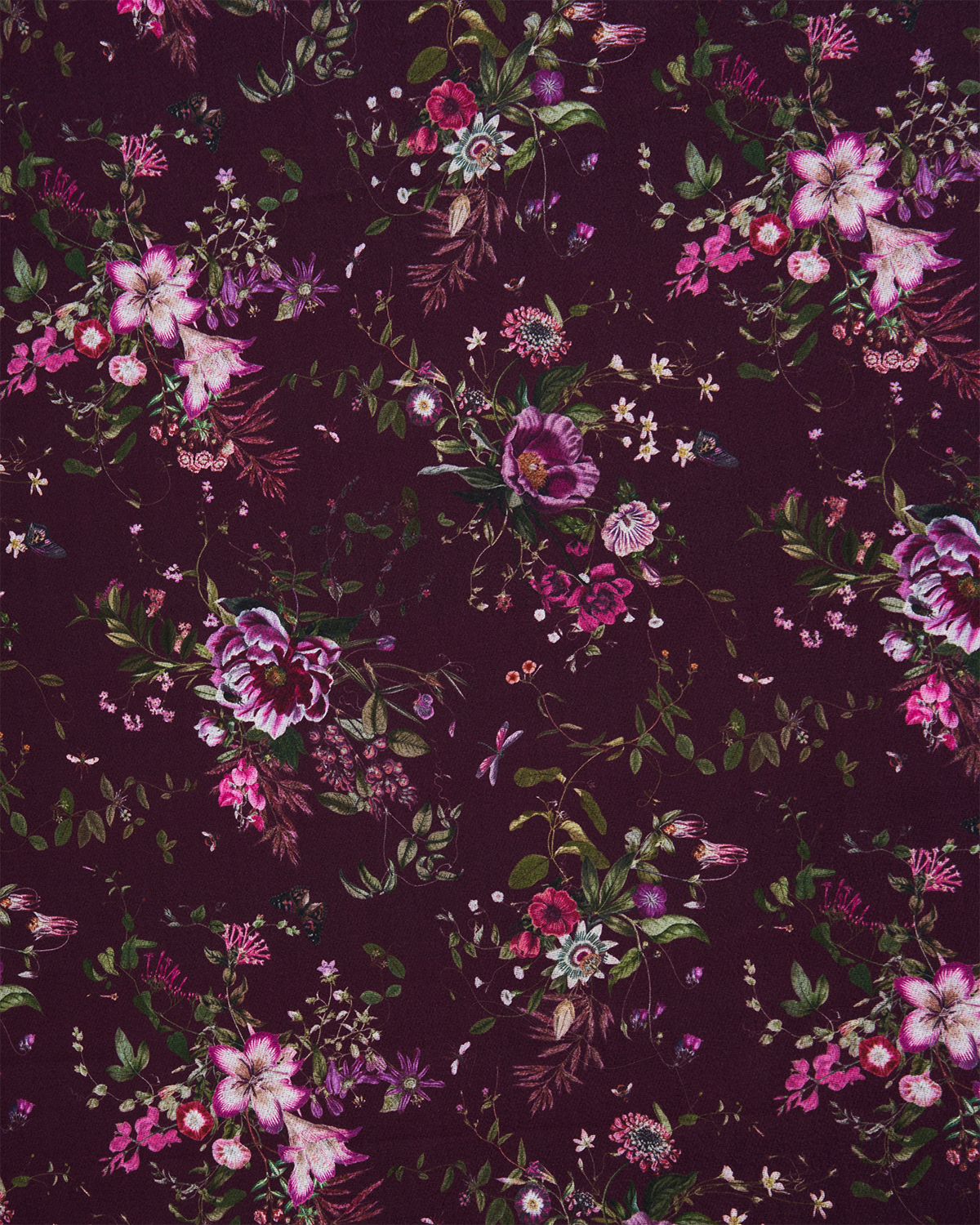 Eve Floral Long Fringed Scarf in Burgundy