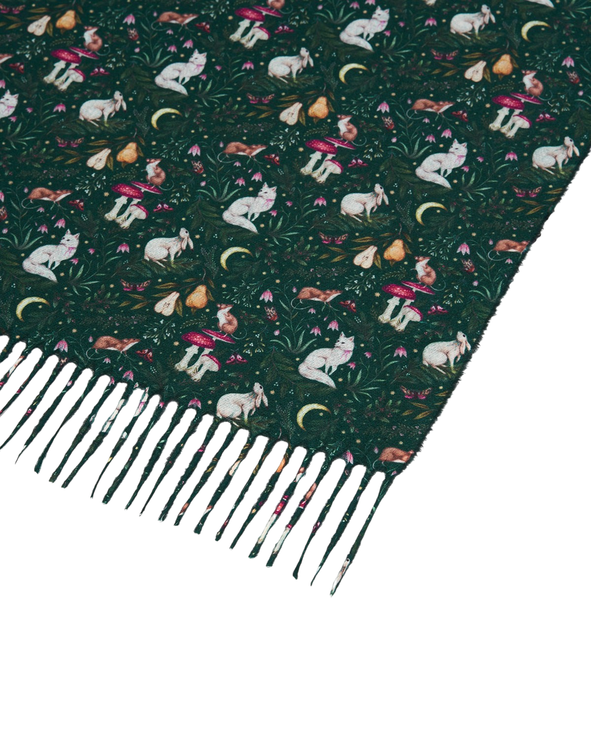 Niva Long Fringed Scarf in Forest Green