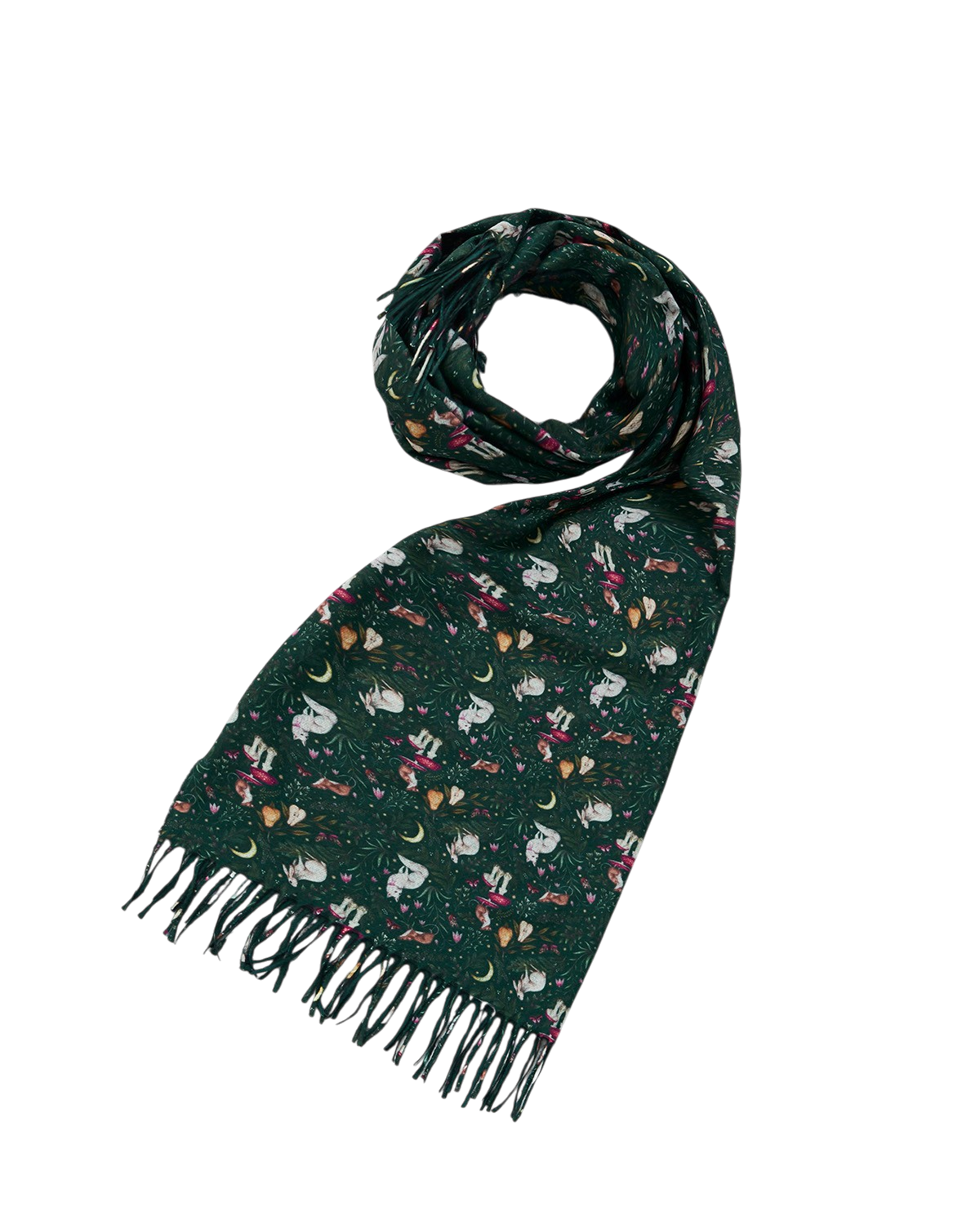 Niva Long Fringed Scarf in Forest Green