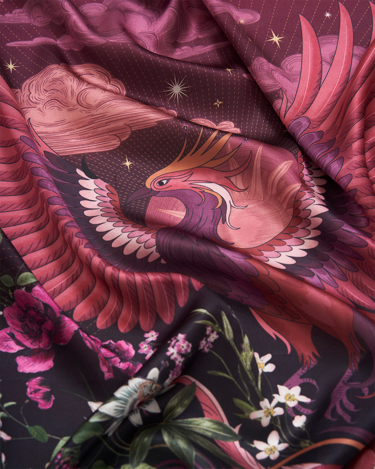 Eve Narrative Medium Square Scarf in Burgundy