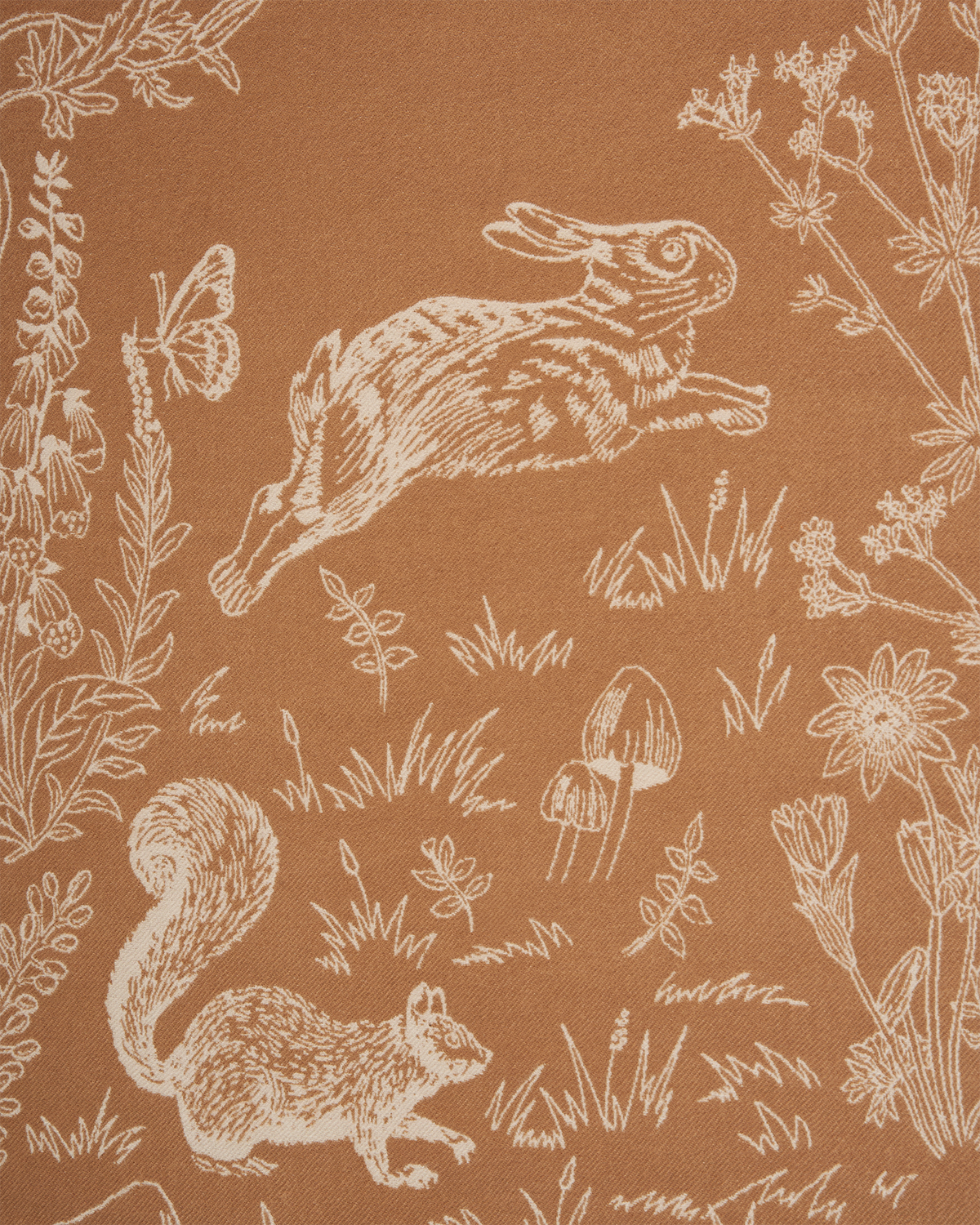 Woodland Scene Check Long Jacquard Scarf in Tan