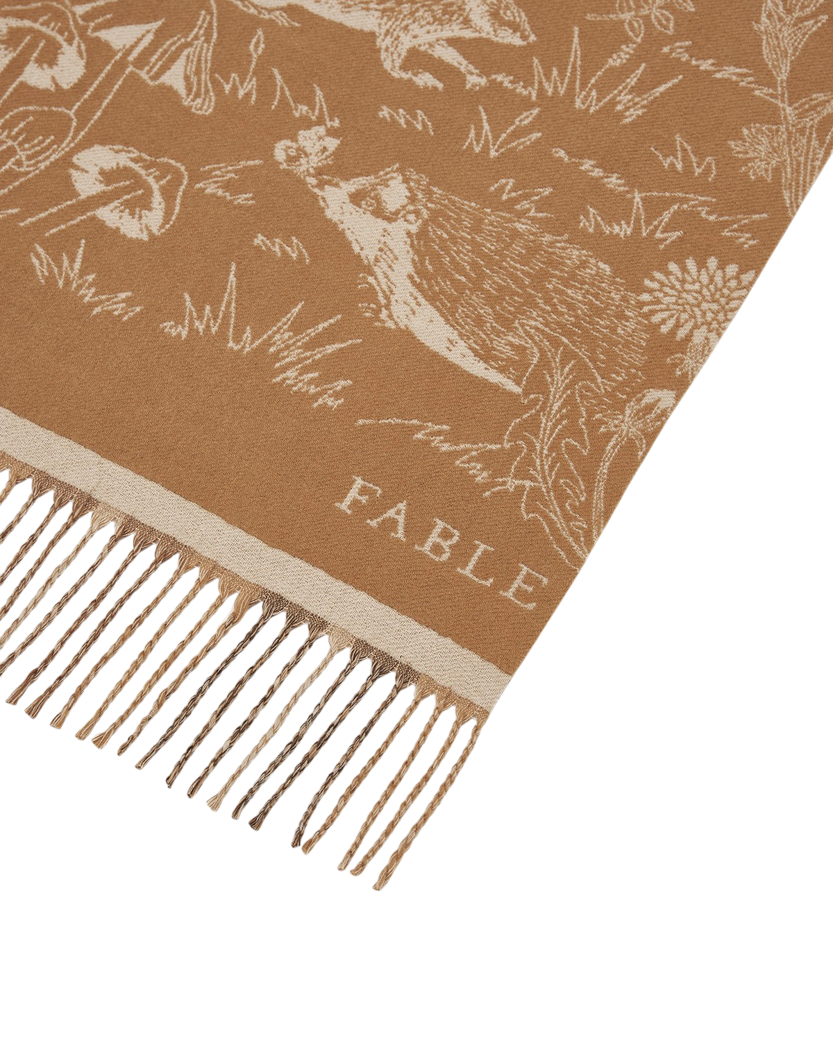 Woodland Scene Check Long Jacquard Scarf in Tan