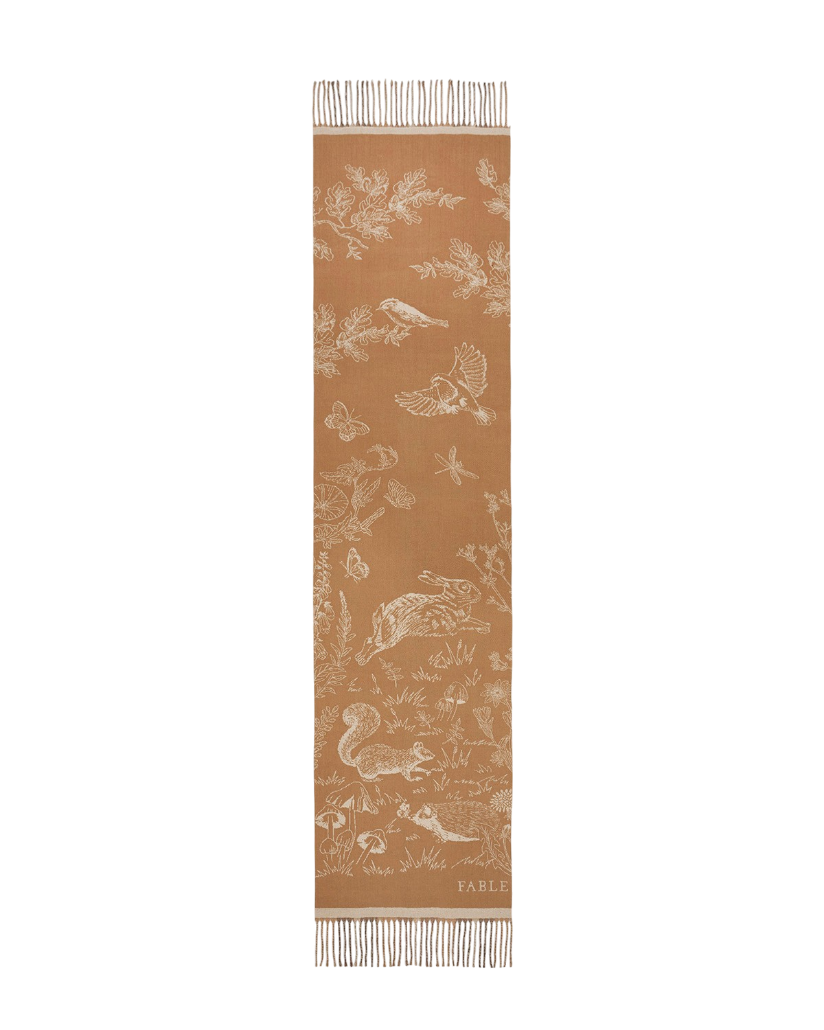 Woodland Scene Check Long Jacquard Scarf in Tan