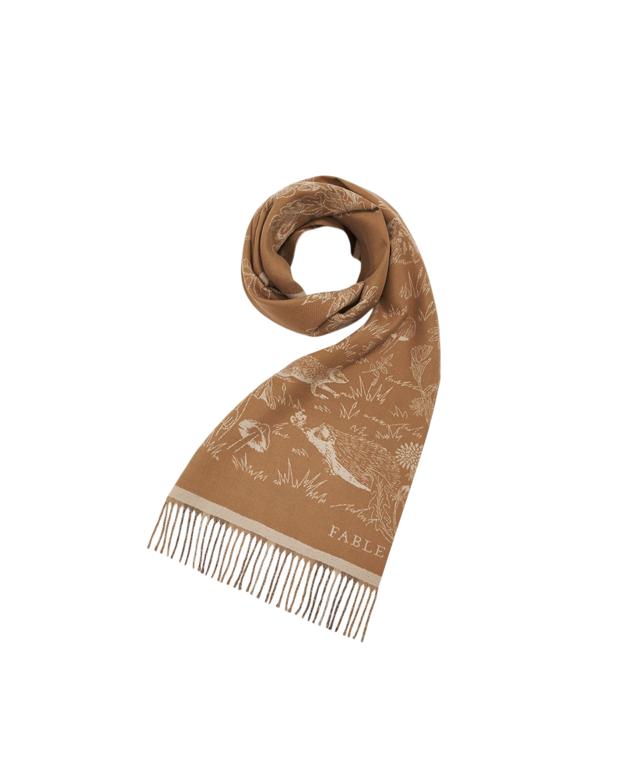 Woodland Scene Check Long Jacquard Scarf in Tan