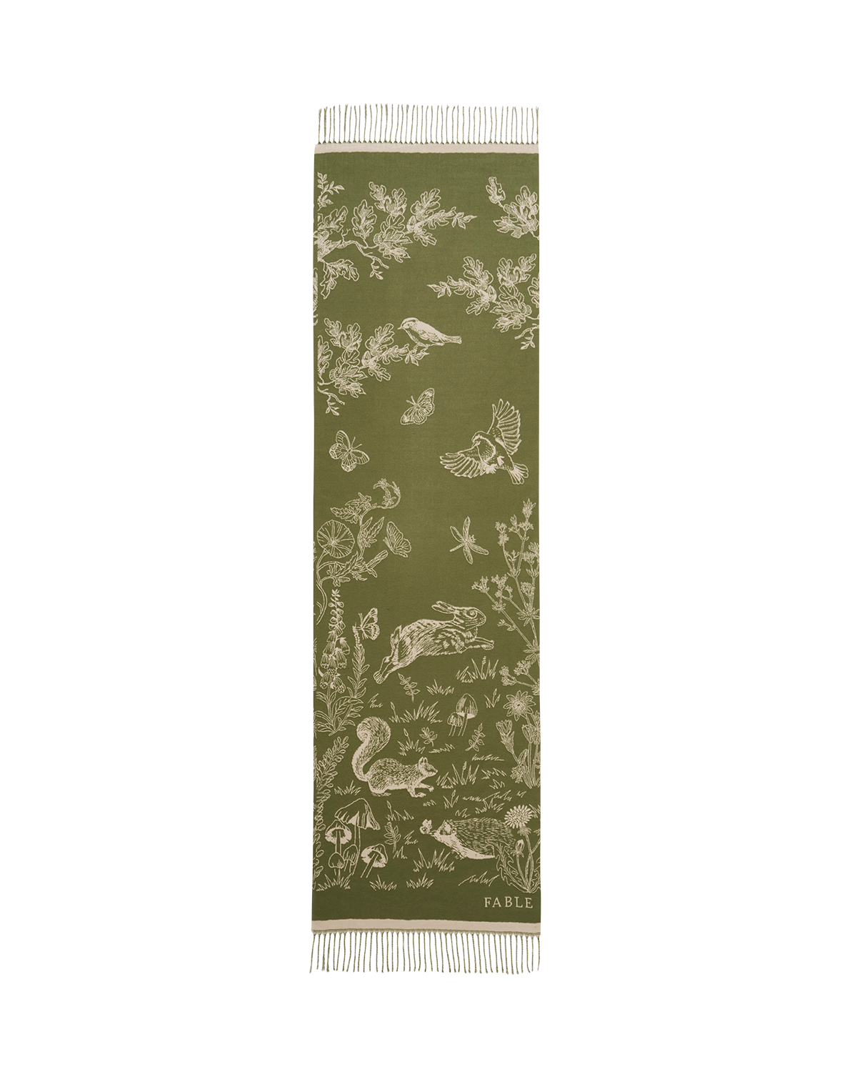 Woodland Scene Check Long Jacquard Scarf in Khaki