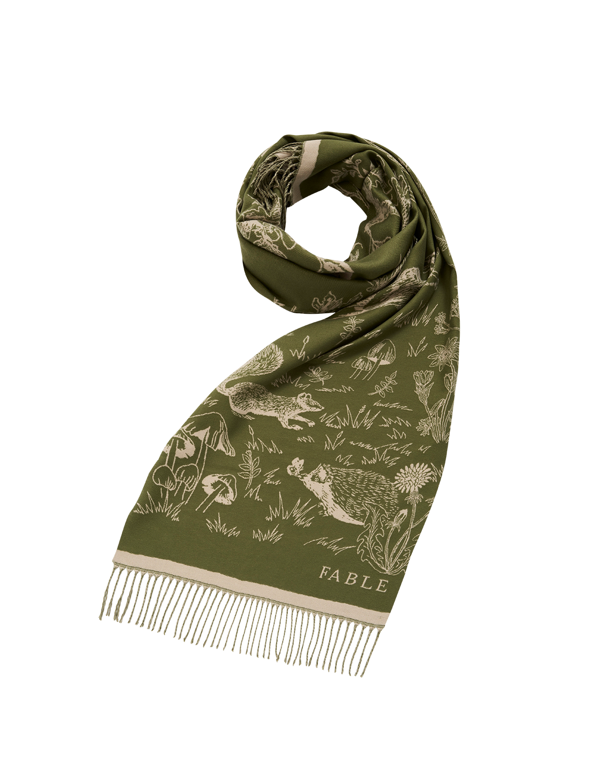 Woodland Scene Check Long Jacquard Scarf in Khaki