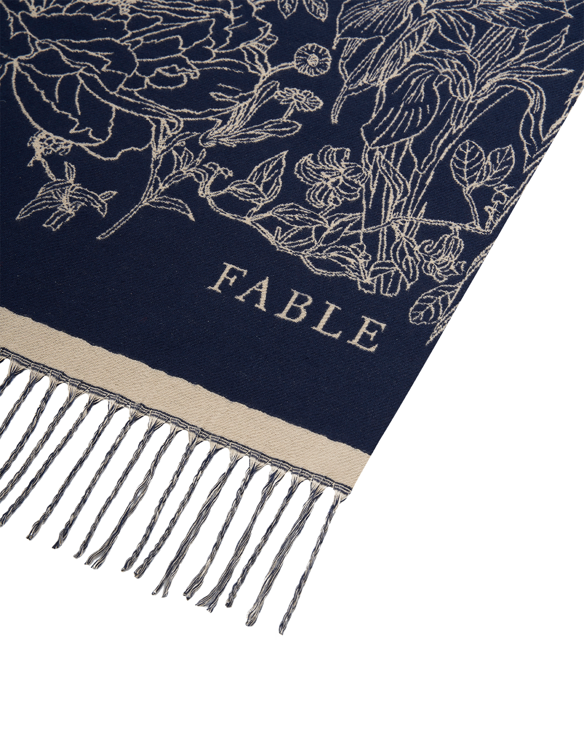 Midnight Garden Long Jacquard Scarf in Navy
