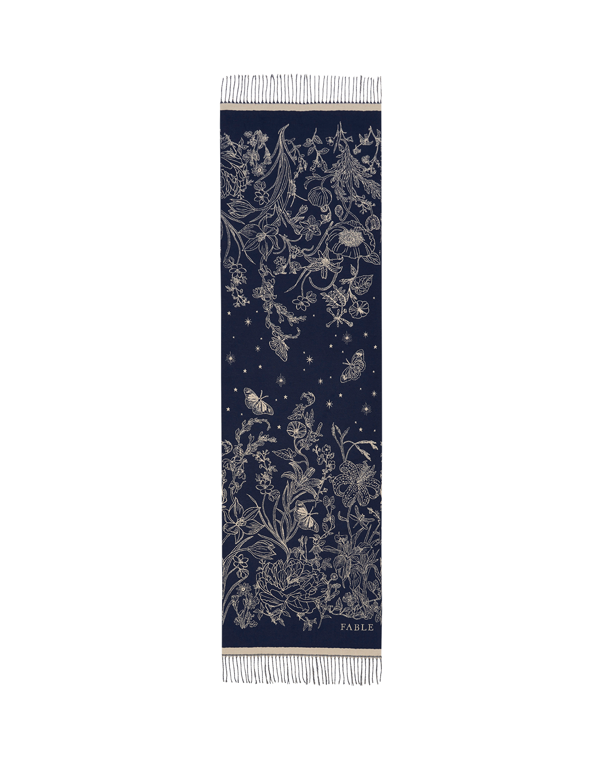 Midnight Garden Long Jacquard Scarf in Navy