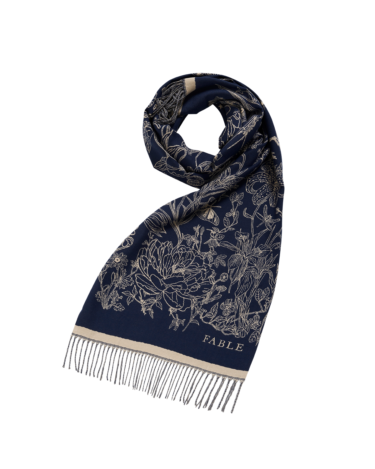 Midnight Garden Long Jacquard Scarf in Navy