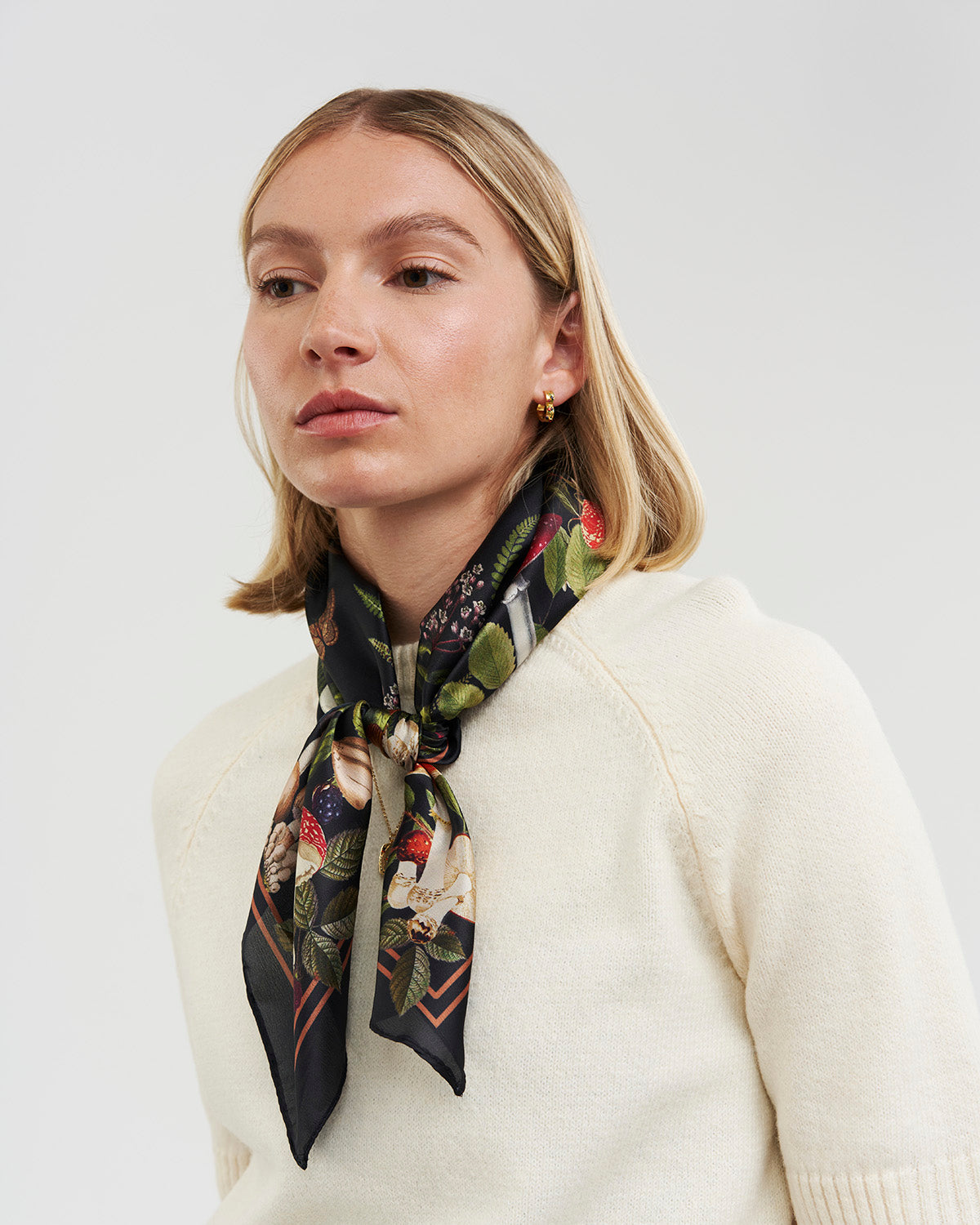 Orla Mushroom Small Square Scarf in Black
