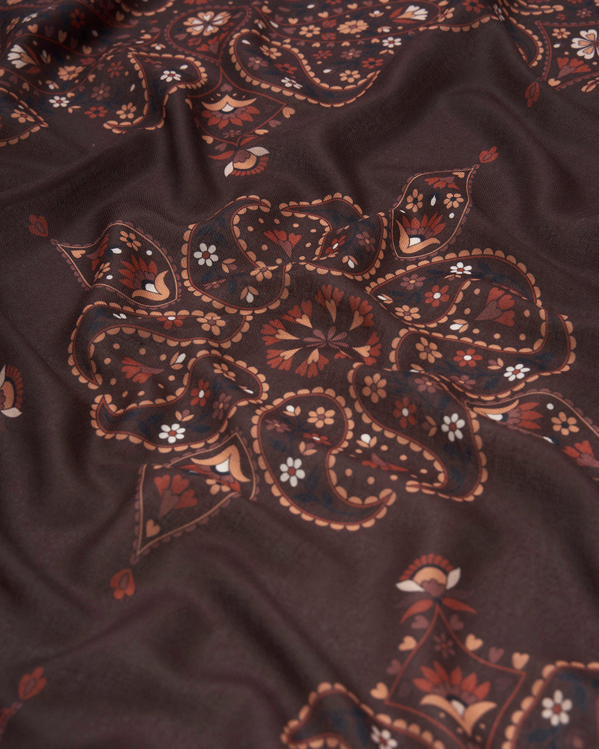 Eve Paisley Large Square Pashmina Scarf in Chocolate