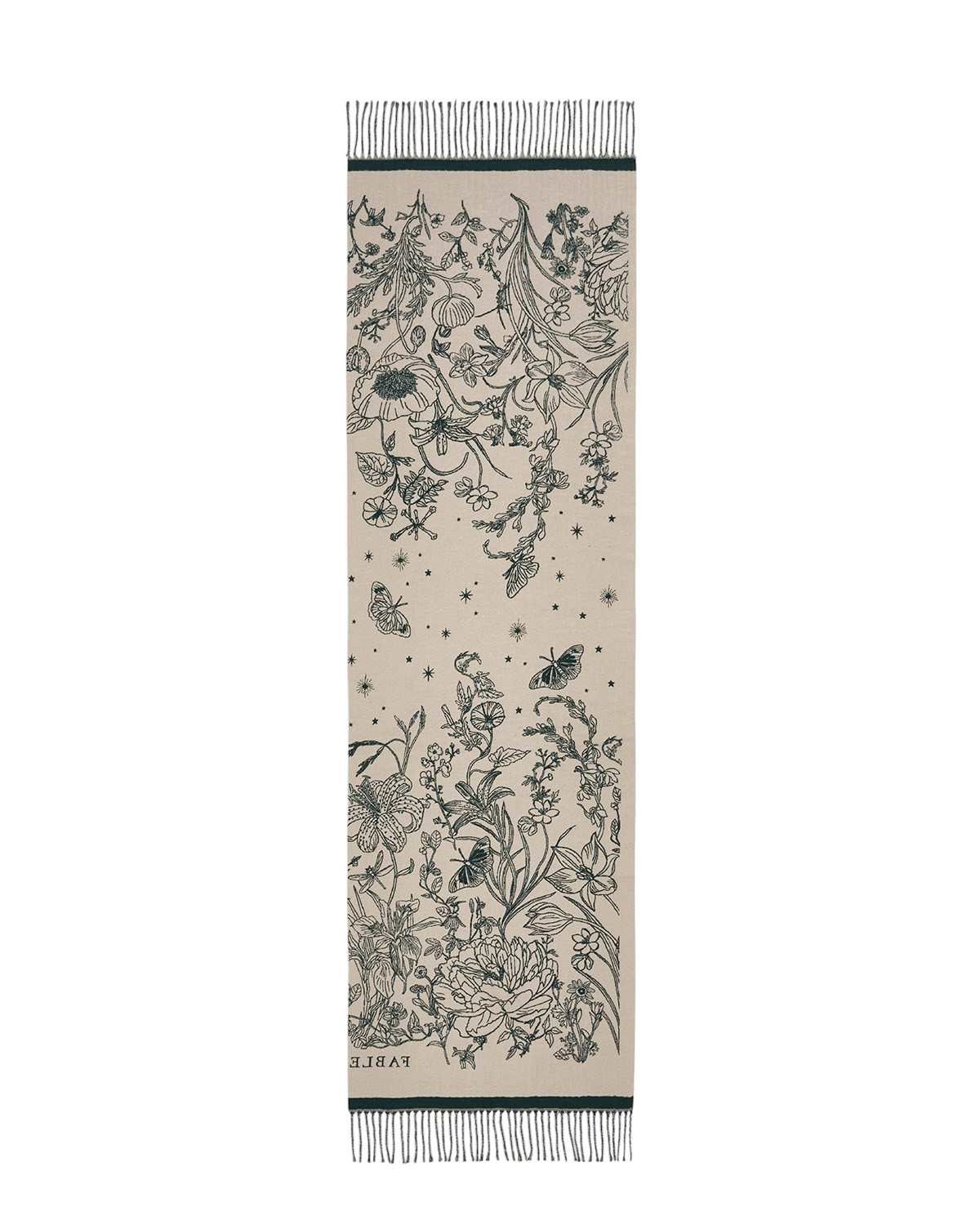 Midnight Garden Long Jacquard Scarf in Green