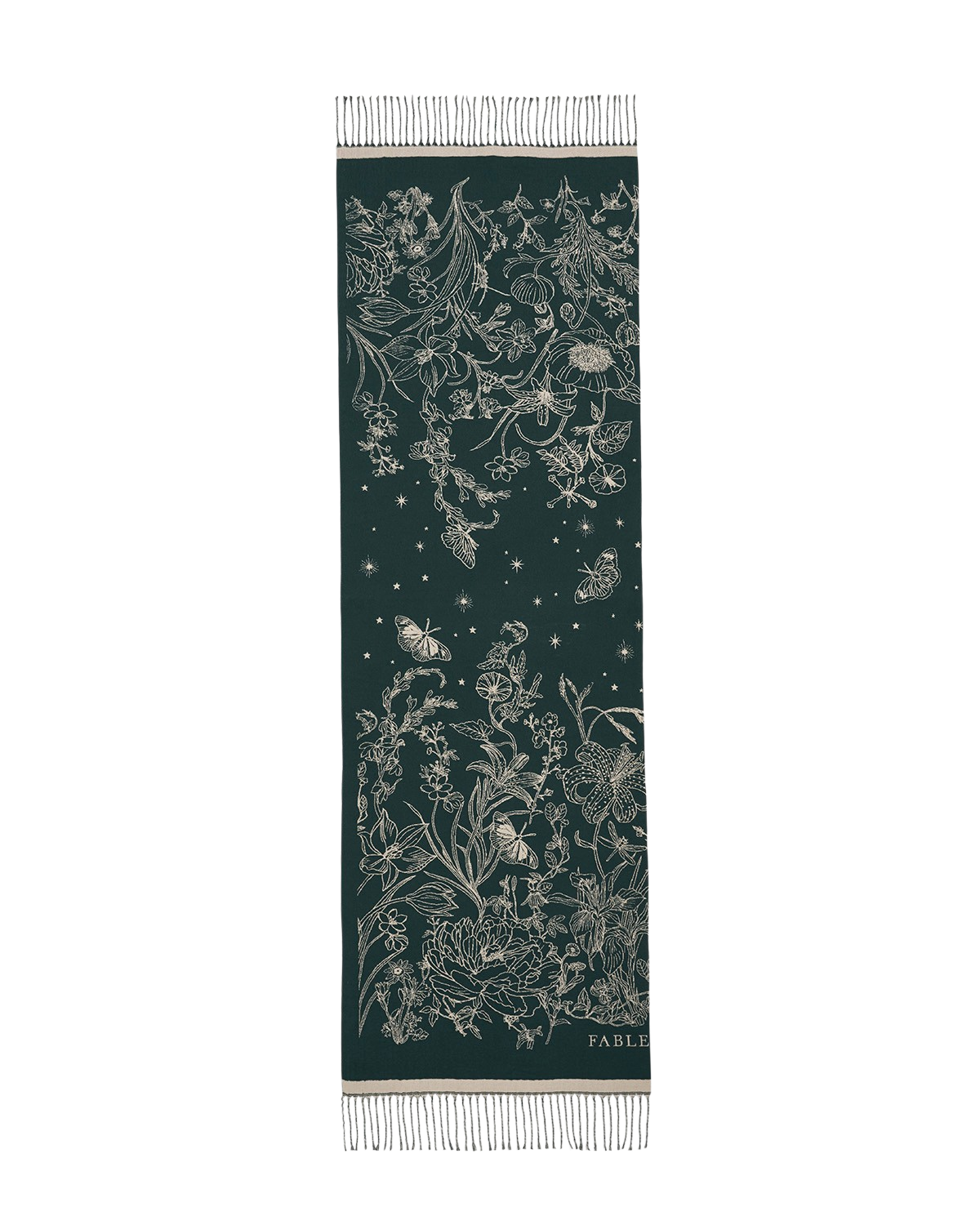 Midnight Garden Long Jacquard Scarf in Green