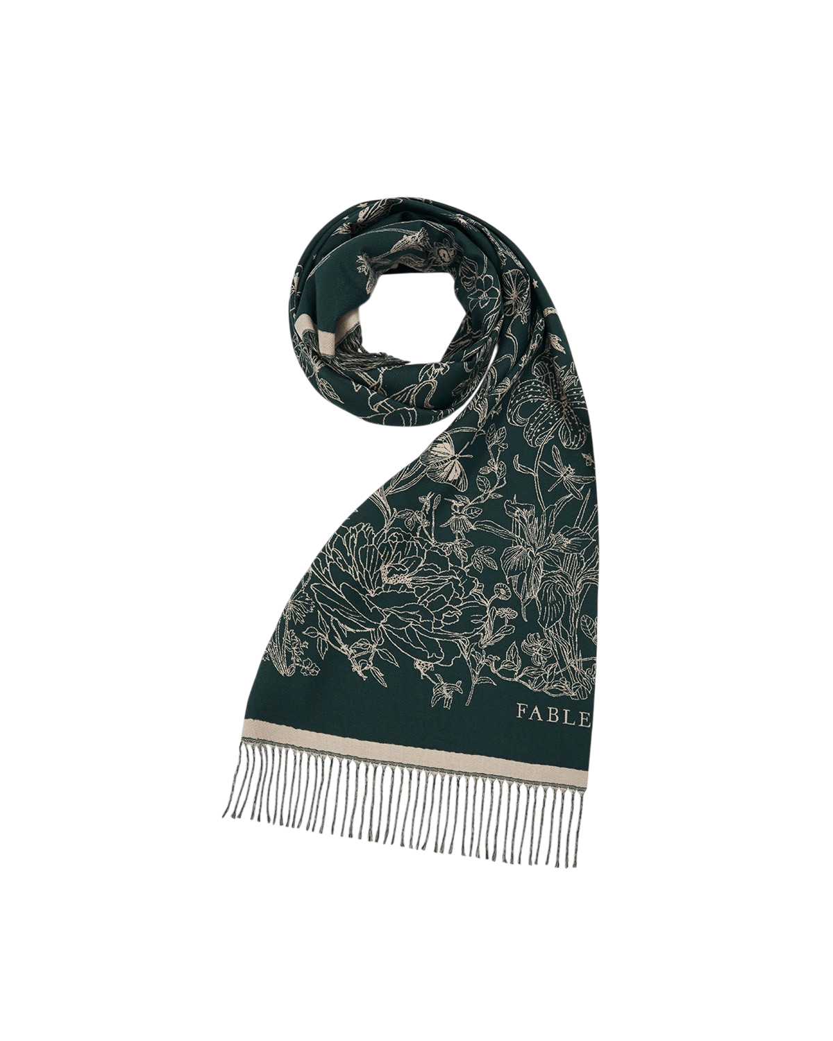 Midnight Garden Long Jacquard Scarf in Green