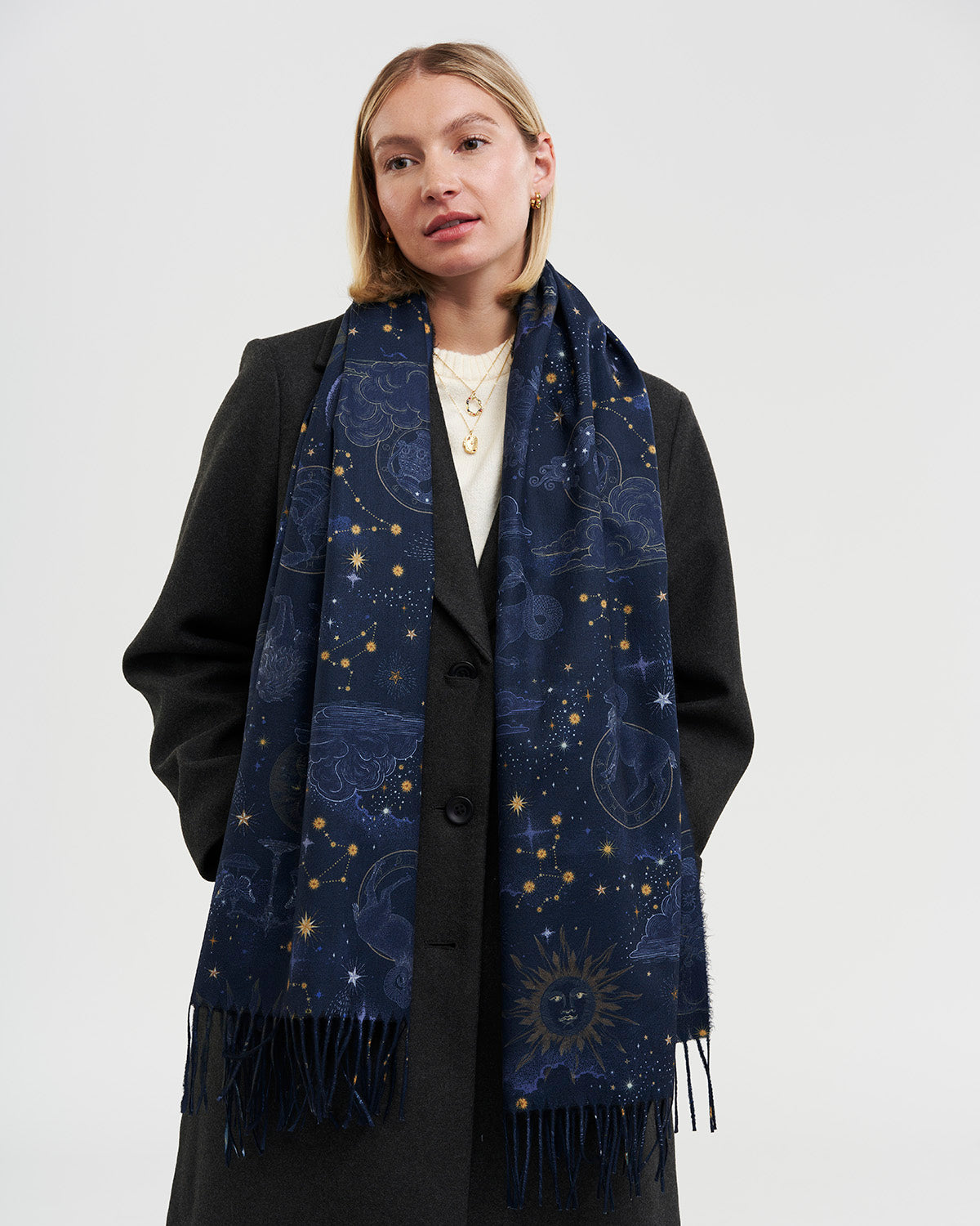 Zodiac Langer Fransenschal in Marineblau