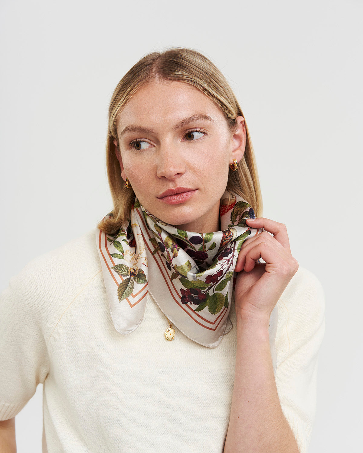 Orla Mushroom Small Square Scarf in Ivory