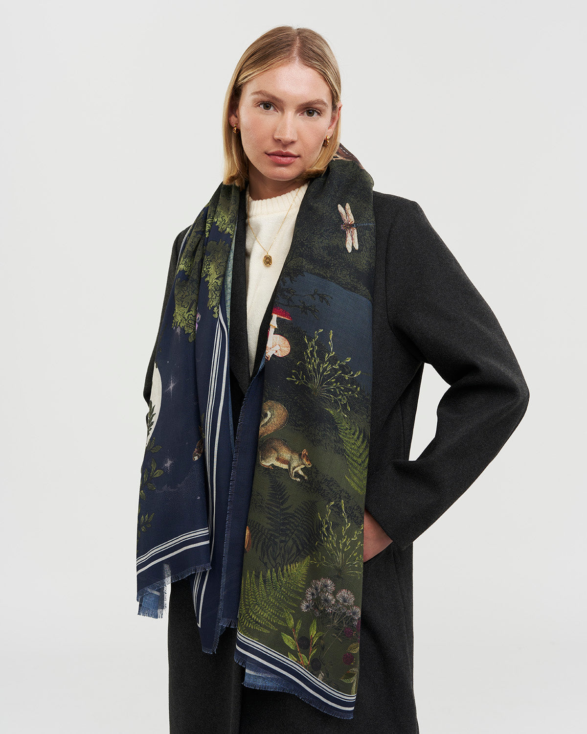 Woodland Meadow Large Rectangle Scarf in Navy
