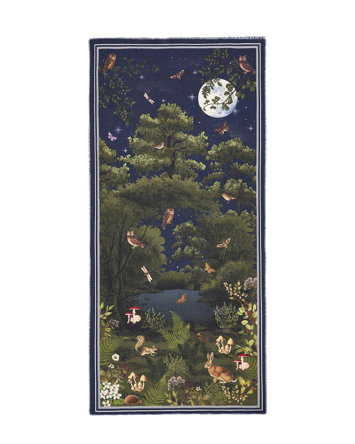 Woodland Meadow Large Rectangle Scarf in Navy