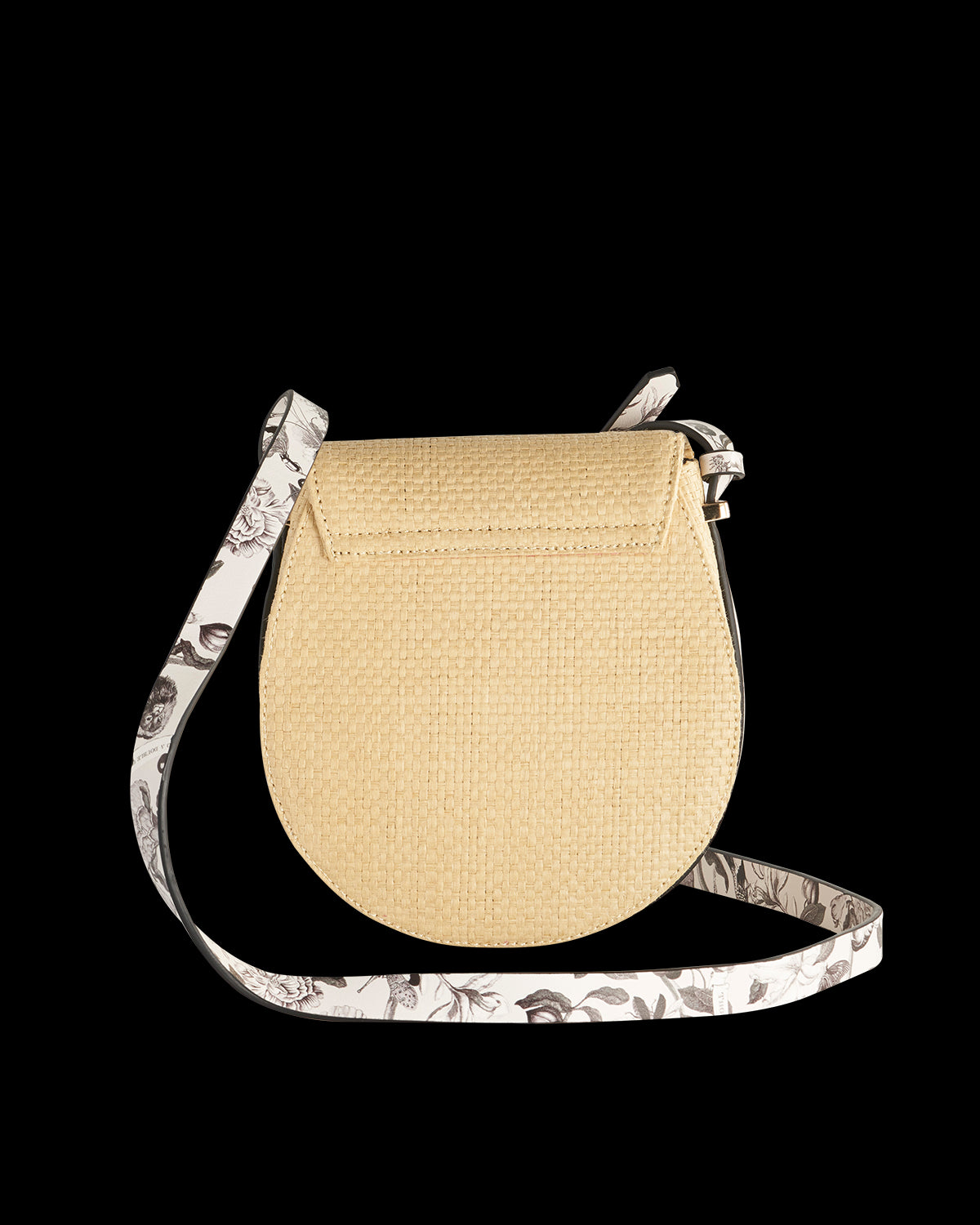 Tree Of Life Monochrome Raffia Saddle Bag