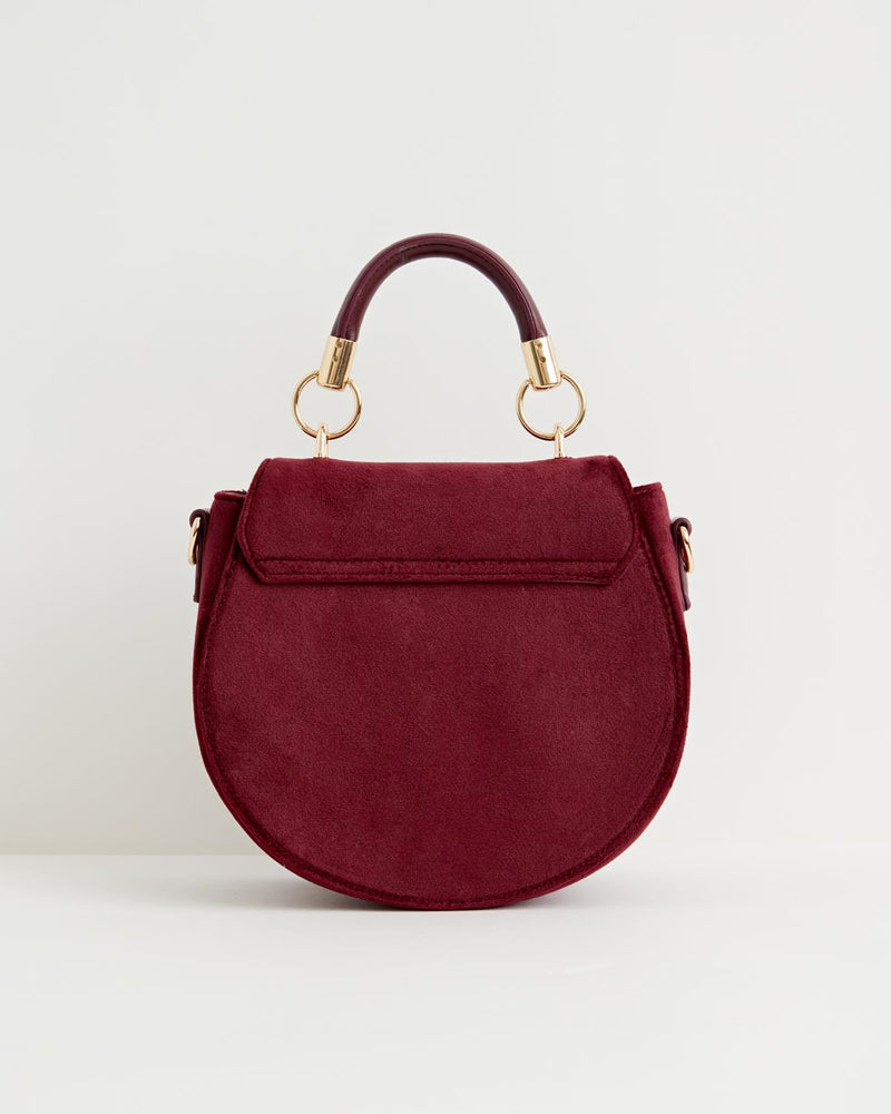 Fox & Mushroom Embroidered Saddle Bag - Redcurrant Velvet