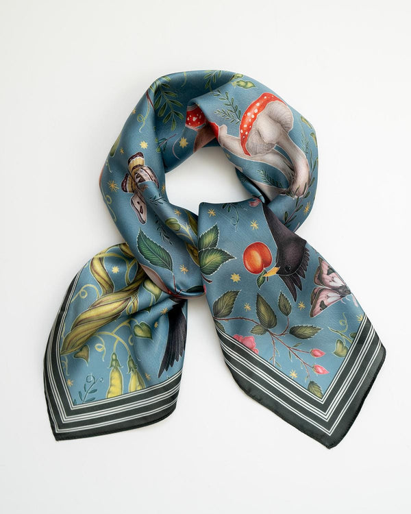 Catherine Rowe's Into The Woods Square Scarf Teal by Fable England