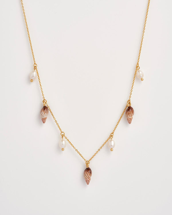 Spiral Shell Charm & Pearl Necklace
