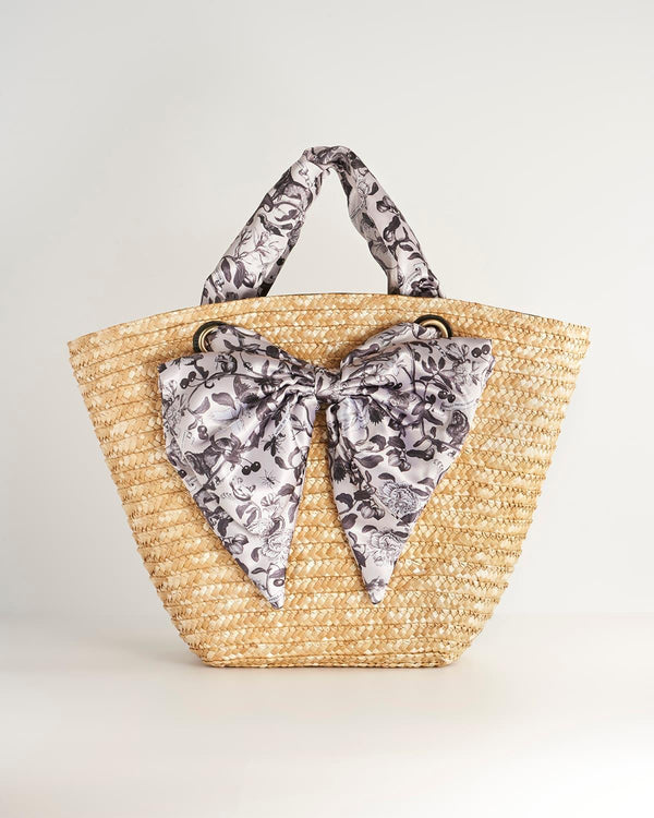 Tree Of Life Monochrome Raffia Basket Bag