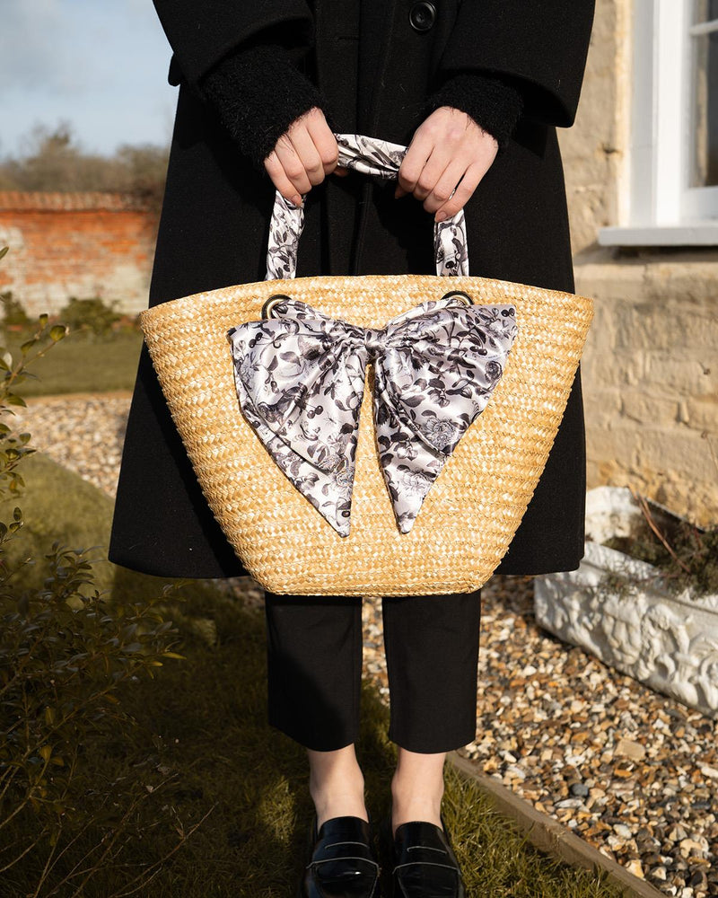 Tree Of Life Monochrome Raffia Basket Bag