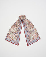 Floral wildlife printed silky rectangle scarf with hearts and swallows and bunny rabbits.