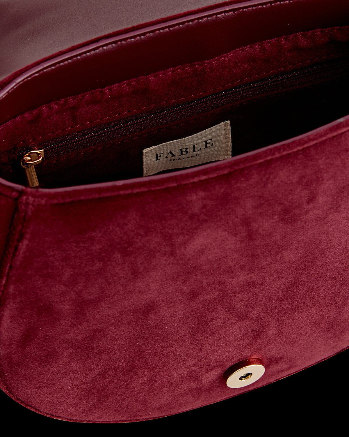 Fox & Mushroom Embroidered Saddle Bag - Redcurrant Velvet