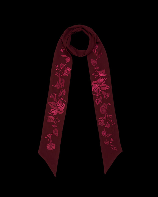 Floral Bohemian Embroidered Burgundy Scarf