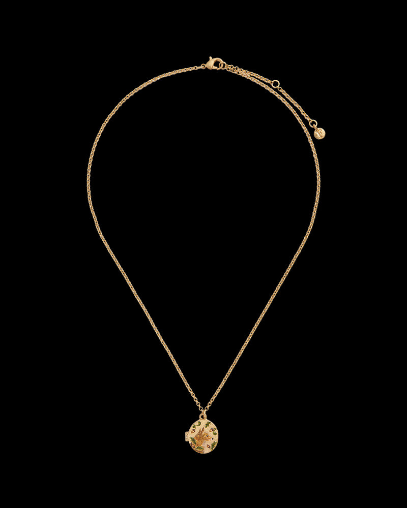 Fox & Acorn Oval Chain Locket Necklace