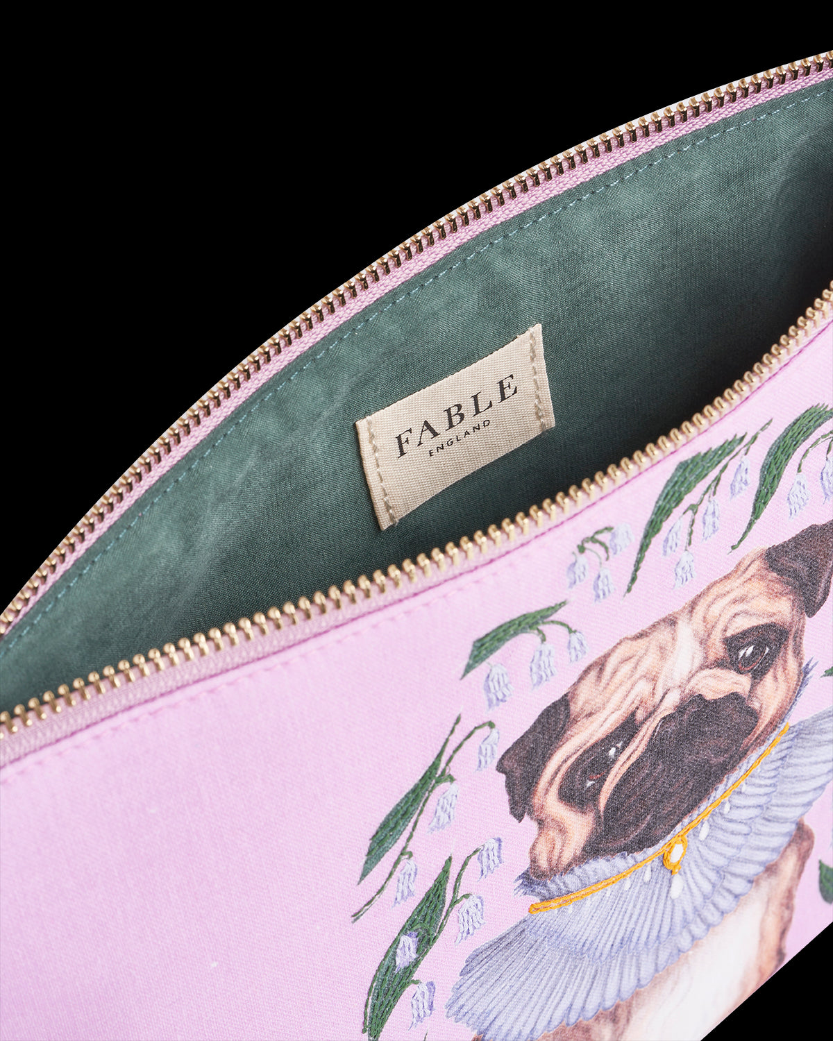 Catherine Rowe Pet Portraits Pug Pink Cotton Pouch