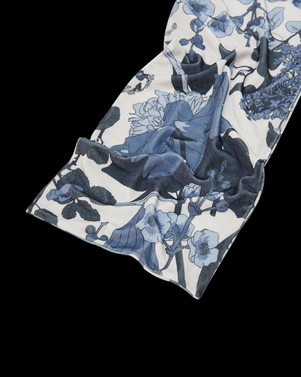 Deco Blooms Blue Tonal Velvet Scarf