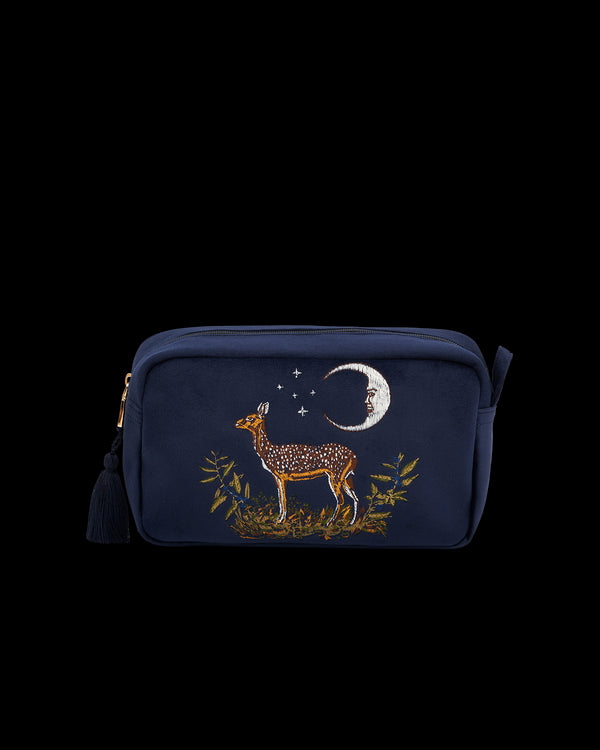 Deer & Moon Embroidered Pouch Blueberry Velvet