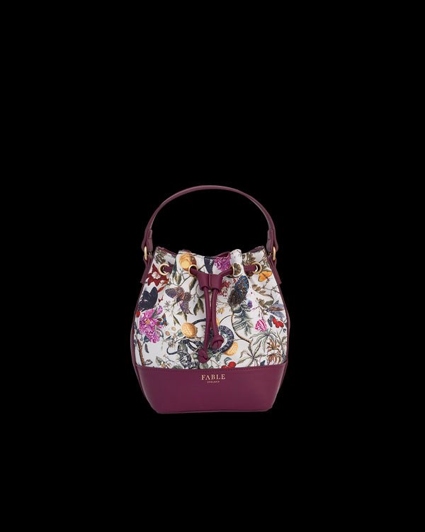 Floral Engravings Plum Bucket Bag