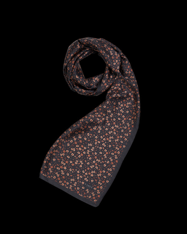 Deco Blooms Silky Lightweight Black Scarf