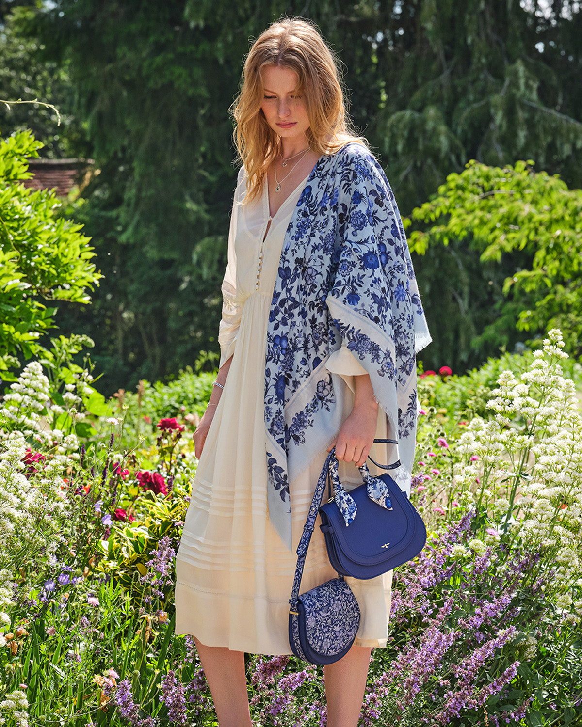 Blue Ditsy Folk Scarf | Fable England Blue Ditsy Folk Scarf | Fable England
